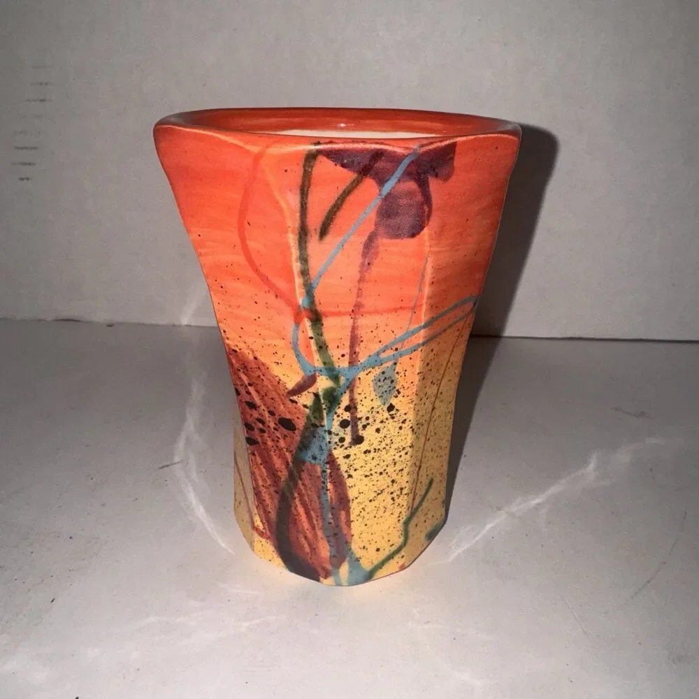 Michael Kifer? Studio Art Pottery Vase & Bowl Signed Abstract Modern Pair Folk